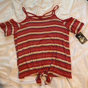 kids size 14-16 striped open shoulder flowy top